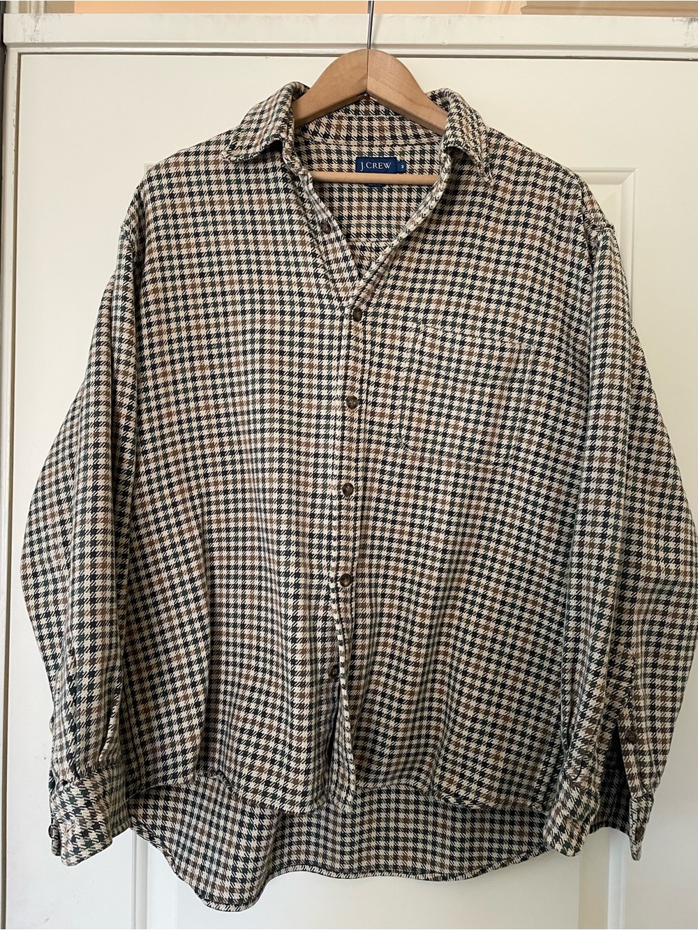 Vintage 90s J. Crew Men’s chunky flannel Houndstooth Button-Down Shirt